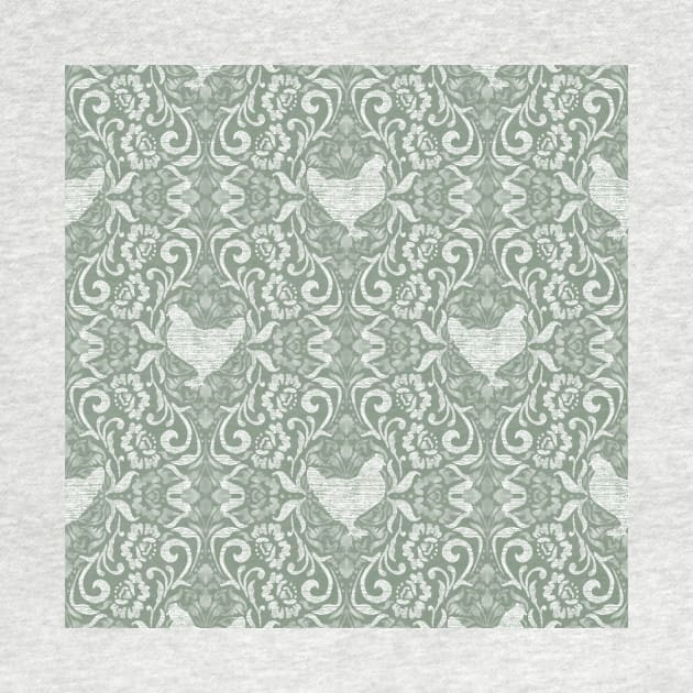 Sage Green Hen Damask by Carolina Díaz